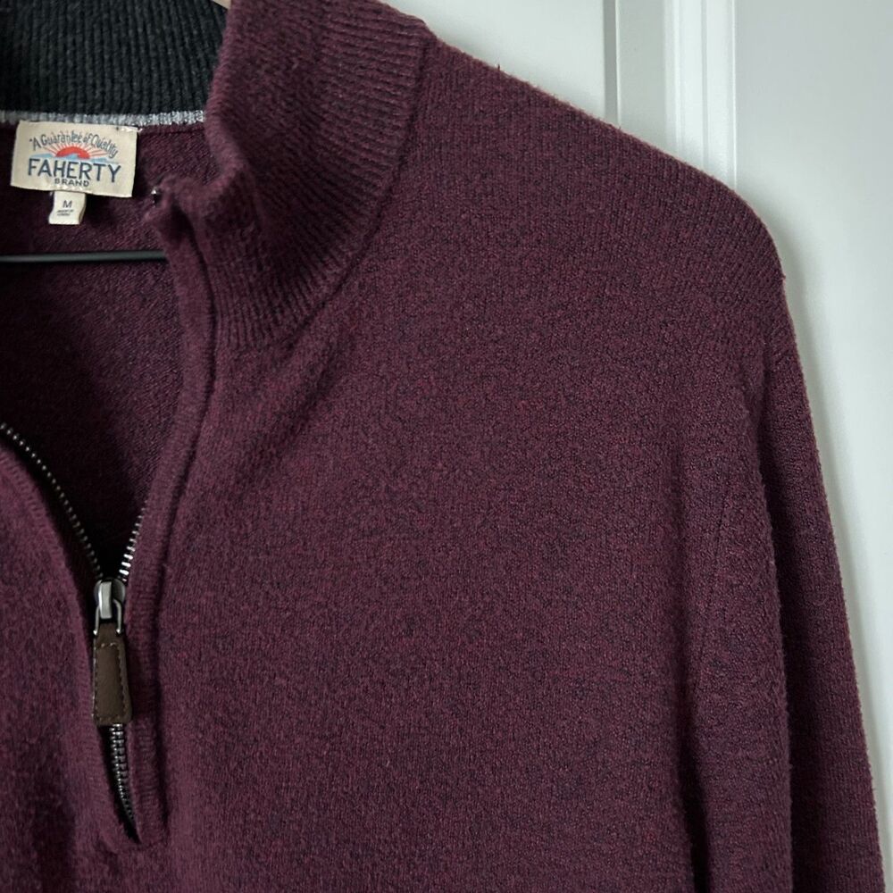 Faherty Mountain Quarter Zip Sweater Claret Heather Size Medium - Picture 3 of 6